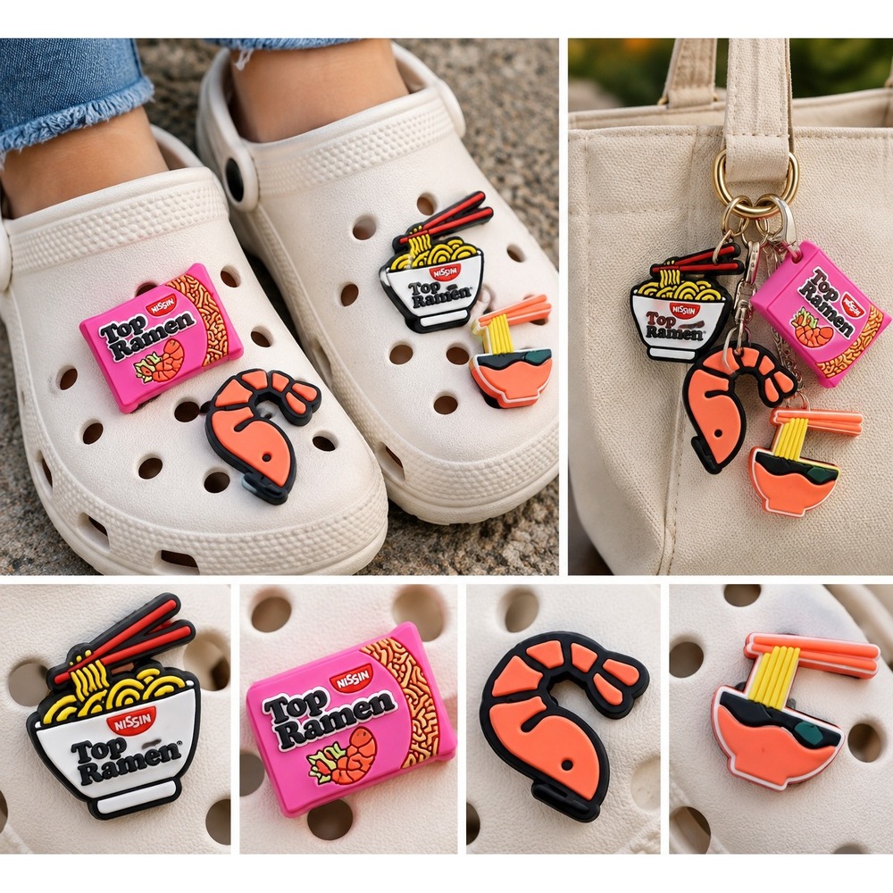 Nissin Top Ramen Shoe Charms 4 Pack Shrimp Flavor Noodle Bowl Clog Decorations